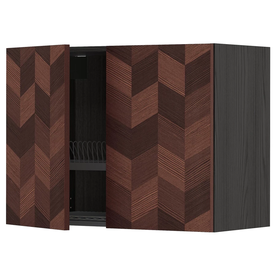 Навесной шкаф с сушилкой/2 дверцы - METOD / MAXIMERA IKEA/  МЕТОД/МАКСИМЕРА ИКЕА, 60х80 см, черный/коричневый (изображение №1)