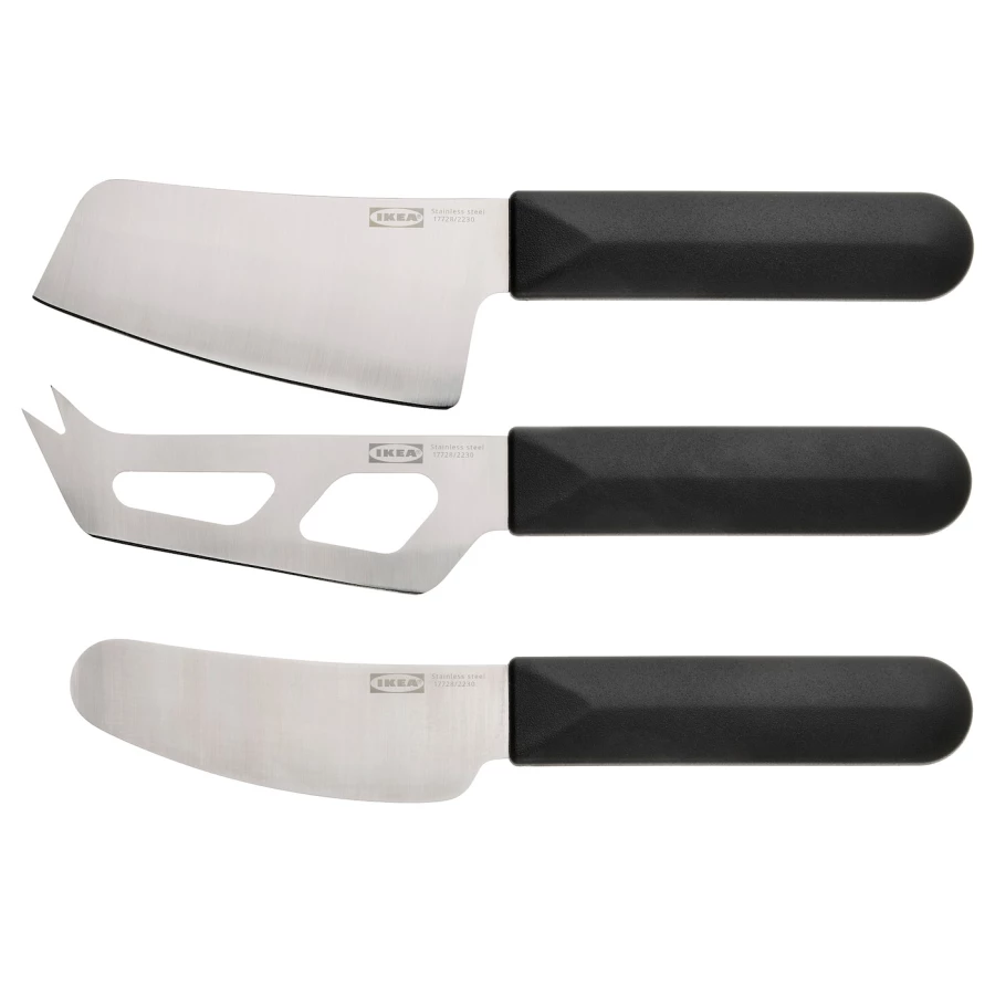 Набор ножей для сыра - IKEA SKARLANGA/SKÄRLÅNGA, 3 предмета, нержавеющая сталь/черный, СКЭРЛОНГА ИКЕА (изображение №1)