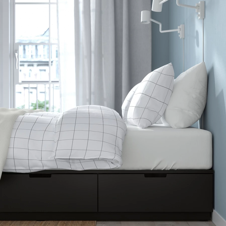 Каркас кровати с ящиком для хранения и матрасом - IKEA NORDLI, 200х140 см, черный, НОРДЛИ ИКЕА (изображение №6)