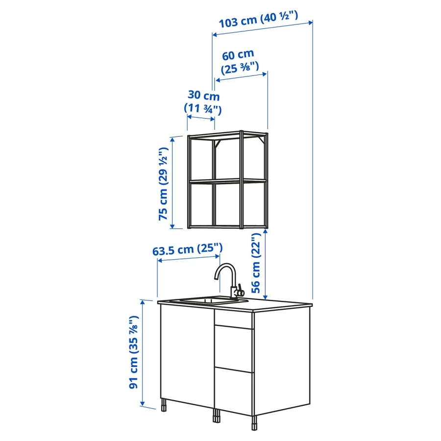 Комбинация шкафов для прачечной и кухни - ENHET  IKEA/ ЭНХЕТ ИКЕА, 103x63,5x222 см, белый/бежевый (изображение №3)