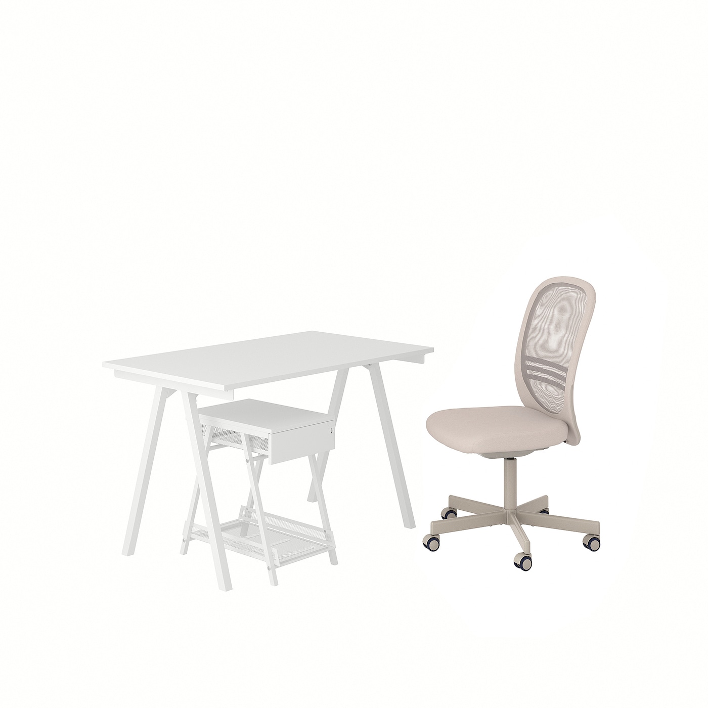 Комбинация для хранения, стол и кресло - IKEA TROTTEN/FLINTAN, 120х70 см, 56х47х34 см, бело-бежевый ТРОТТЕН/ФЛИНТАН ИКЕА
