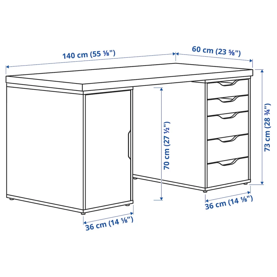 Письменный стол с ящиками - IKEA LAGKAPTEN/ALEX, 140х60 см, серый/черный, ЛАГКАПТЕН/АЛЕКС ИКЕА (изображение №7)