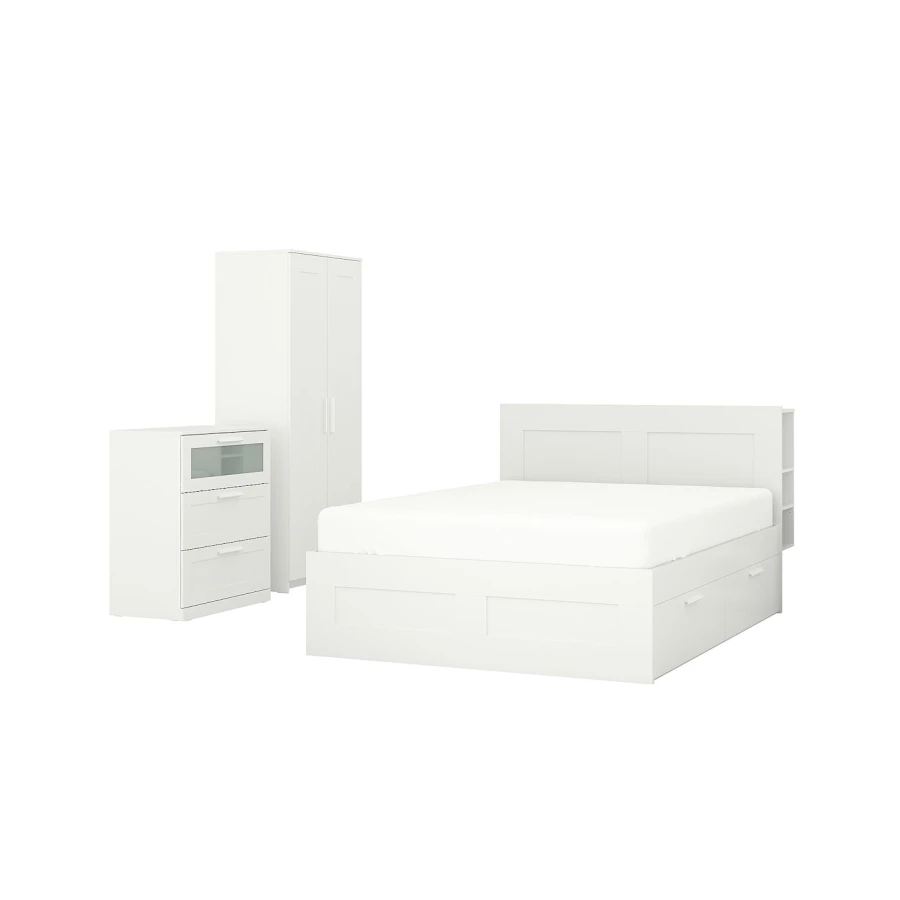 Комплект мебели для спальни - IKEA BRIMNES, 160х200см, белый, БРИМНЭС ИКЕА (изображение №1)