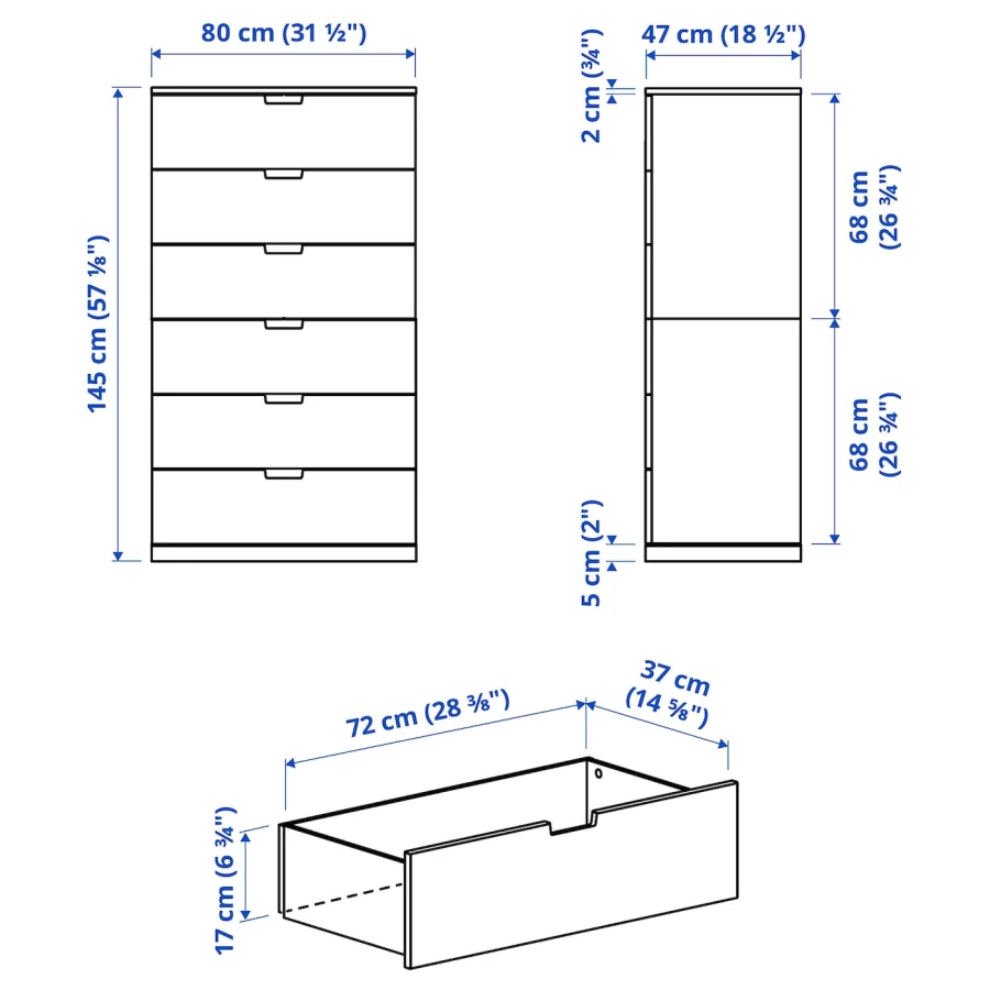 Комод - IKEA NORDLI/НОРДЛИ ИКЕА, 47х80х145 см, белый (изображение №4)