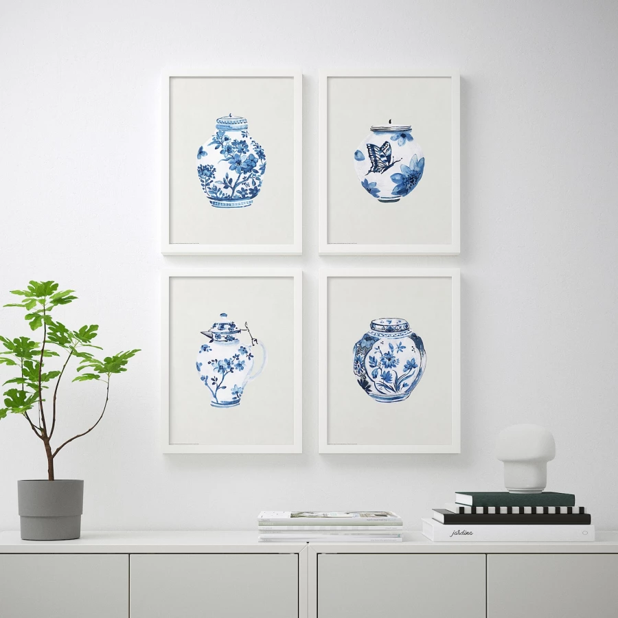 Постер, 4 шт. - IKEA BILD, 30х40 см, «Бело-голубые урны», БИЛЬД ИКЕА (изображение №3)