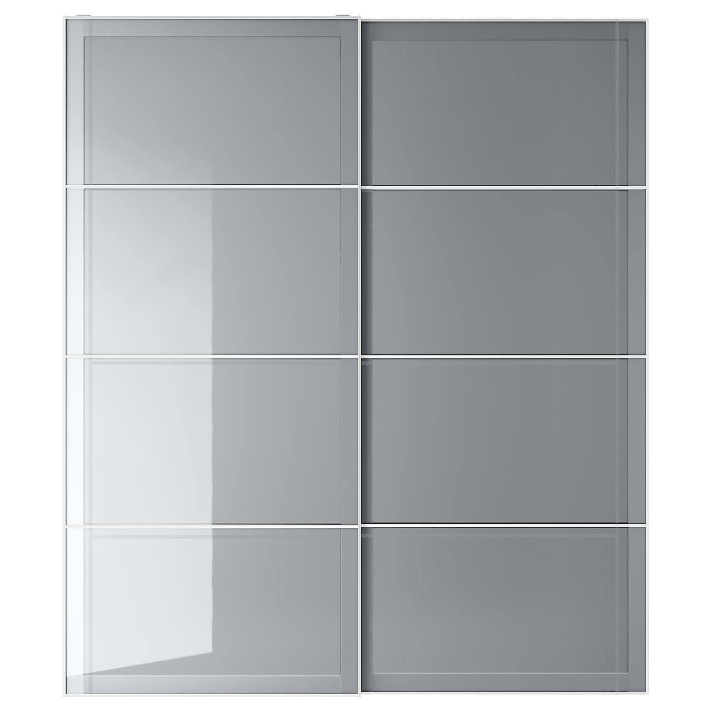 Раздвижные двери - IKEA BJÖRNÖYA/BJORNOYA/БЬЁРНЁЯ ИКЕА, 236х200 см, серый глянцевый