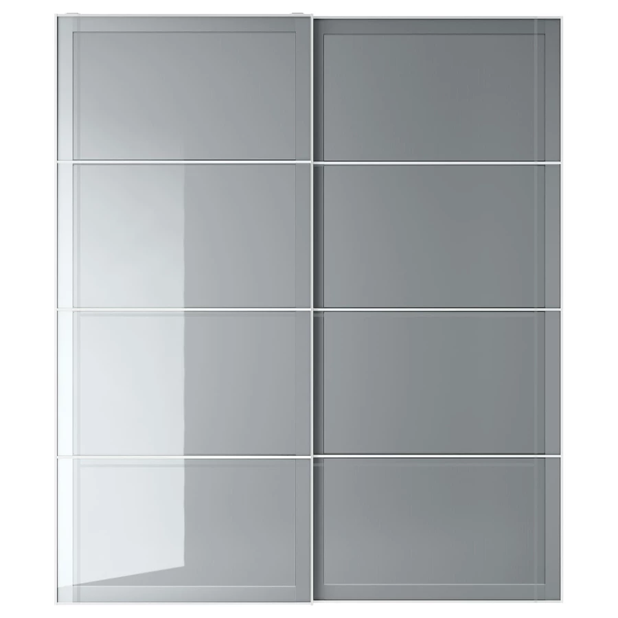 Раздвижные двери - IKEA BJÖRNÖYA/BJORNOYA/БЬЁРНЁЯ ИКЕА, 236х200 см, серый глянцевый (изображение №1)