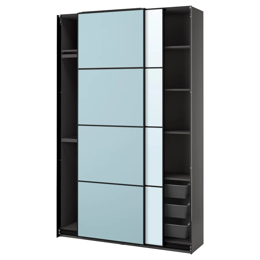 Шкаф - PAX / MEHAMN/AULI  IKEA/ ПАКС / МЕХАМН/ АУЛИ   ИКЕА, 236х150  см, черный (изображение №1)