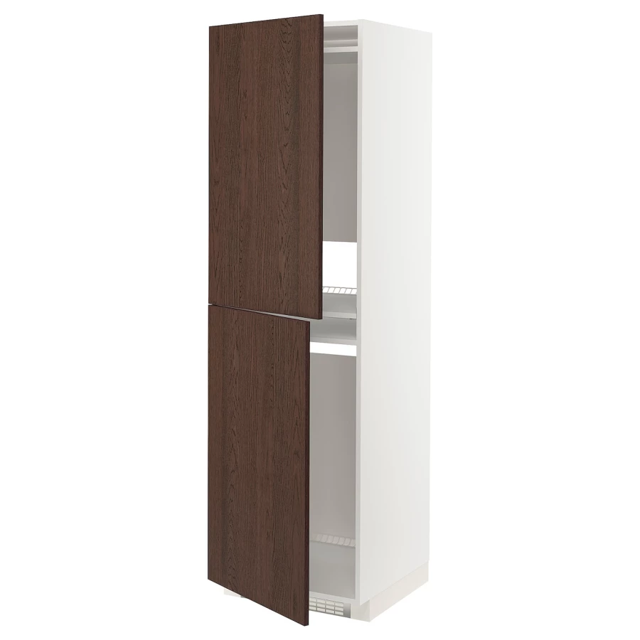 Высокий кухонный шкаф - IKEA METOD/МЕТОД ИКЕА, 200х60х60 см, белый/коричневый (изображение №1)