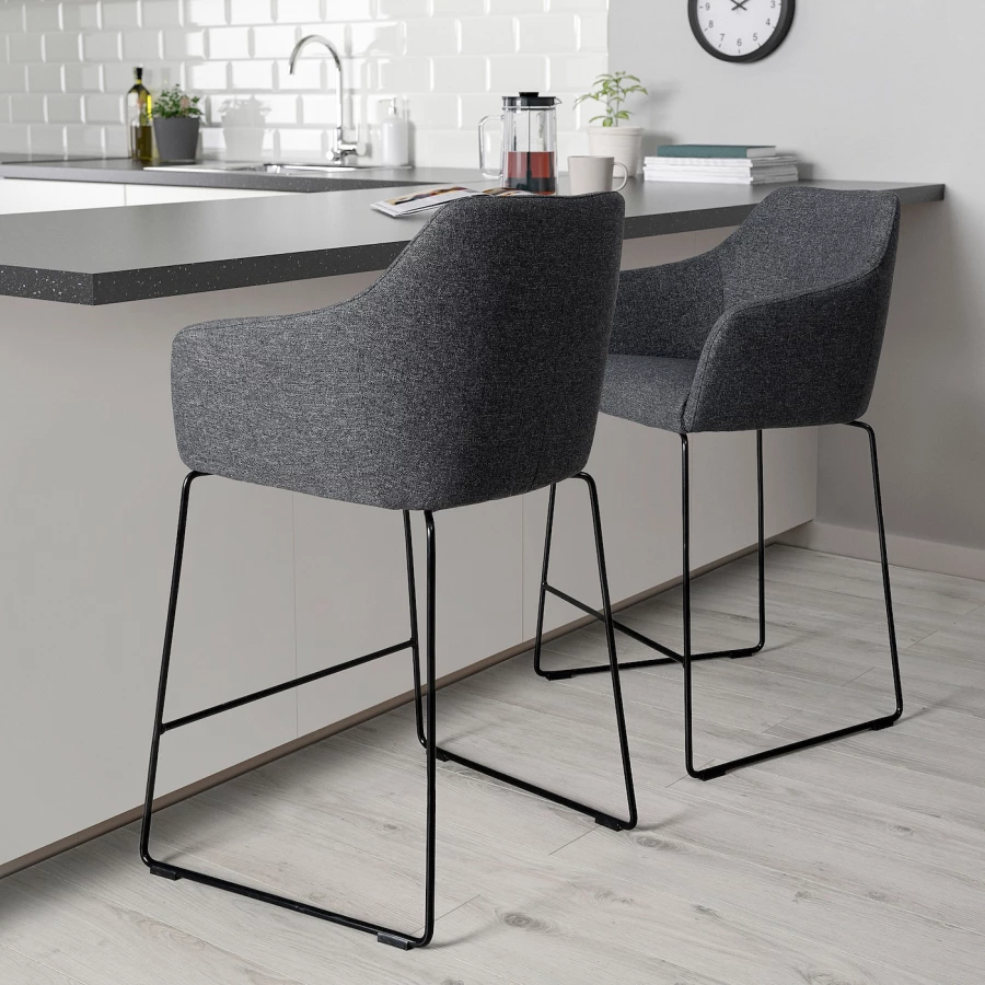 Барный стул со спинкой - TOSSBERG IKEA/ТОССБЕРГ ИКЕА, 101х42х56 см, серый (изображение №5)