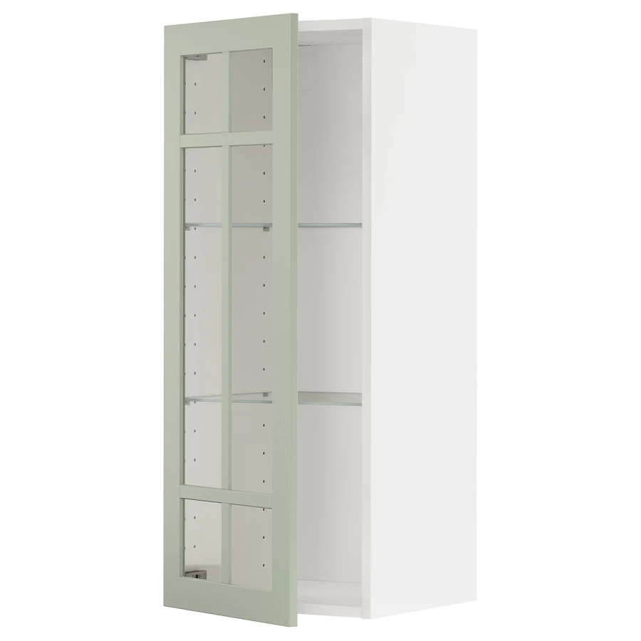 Шкаф со стеклянными дверцами -  METOD  IKEA/  МЕТОД ИКЕА, 100х40 см, белый/зеленый (изображение №1)