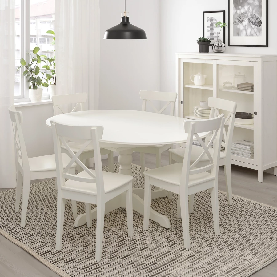 Стол круглый раздвижной - IKEA INGATORP, 155/110х74 см, белый, ИНГАТОРП ИКЕА (изображение №4)