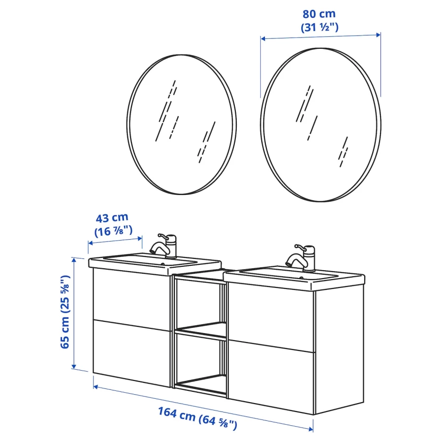 Комбинация для ванной - IKEA ENHET, 164х43х65 см, серый/антрацит, ЭНХЕТ ИКЕА (изображение №3)