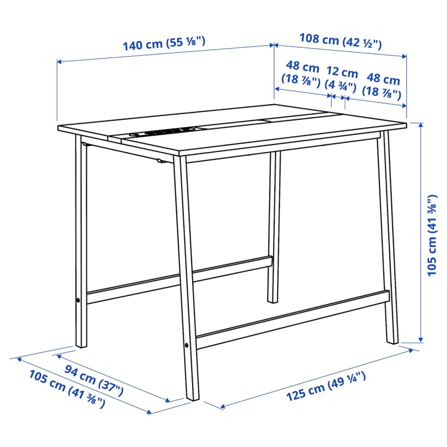 Стол для переговоров - MITTZON IKEA /ИКЕА МИТТЗОН , 108х140х105 см, черный/белый (изображение №5)