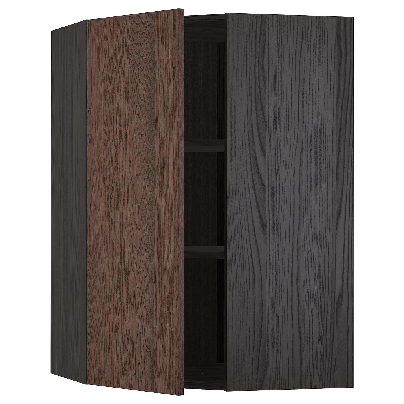 Угловой навесной шкаф с полками - METOD  IKEA/  МЕТОД ИКЕА, 100х68 см, черный/коричневый