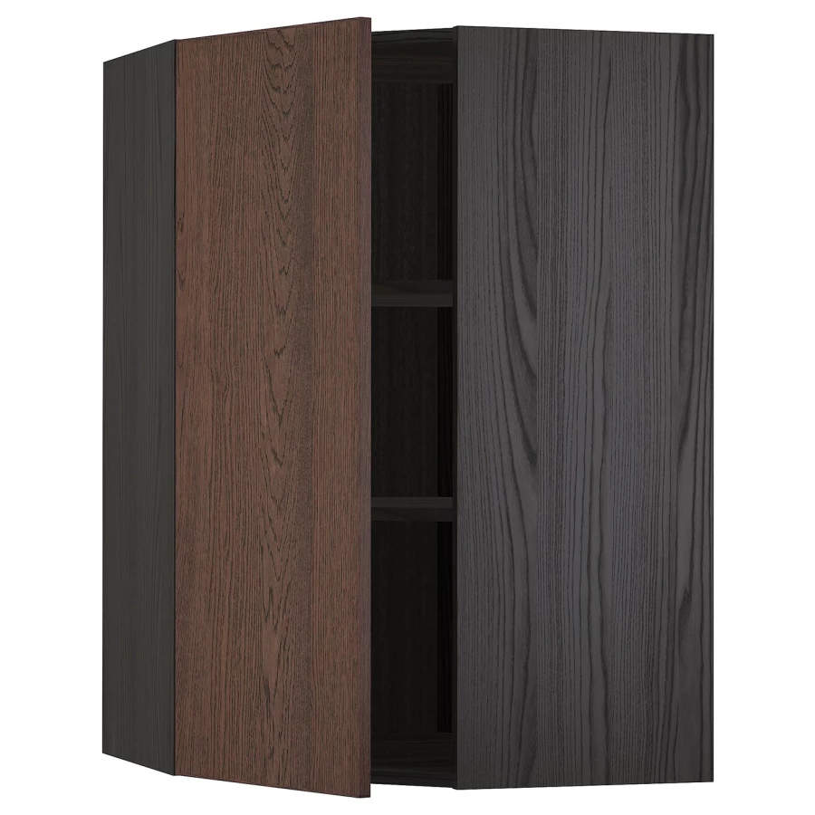 Угловой навесной шкаф с полками - METOD  IKEA/  МЕТОД ИКЕА, 100х68 см, черный/коричневый (изображение №1)