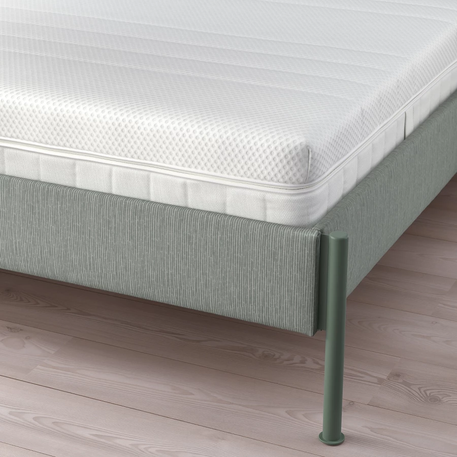 Каркас кровати мягкий с матрасом - IKEA TÄLLÅSEN/TALLASEN, 200х160 см, матрас жесткий, серо-зеленый, ТЭЛЛАСОН ИКЕА (изображение №3)