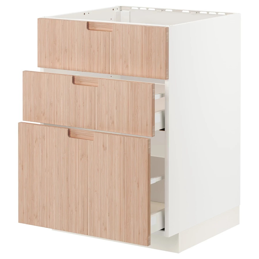 Напольный кухонный шкаф  - IKEA METOD MAXIMERA, 88x62x60см, белый/светлый бамбук, МЕТОД МАКСИМЕРА ИКЕА (изображение №1)
