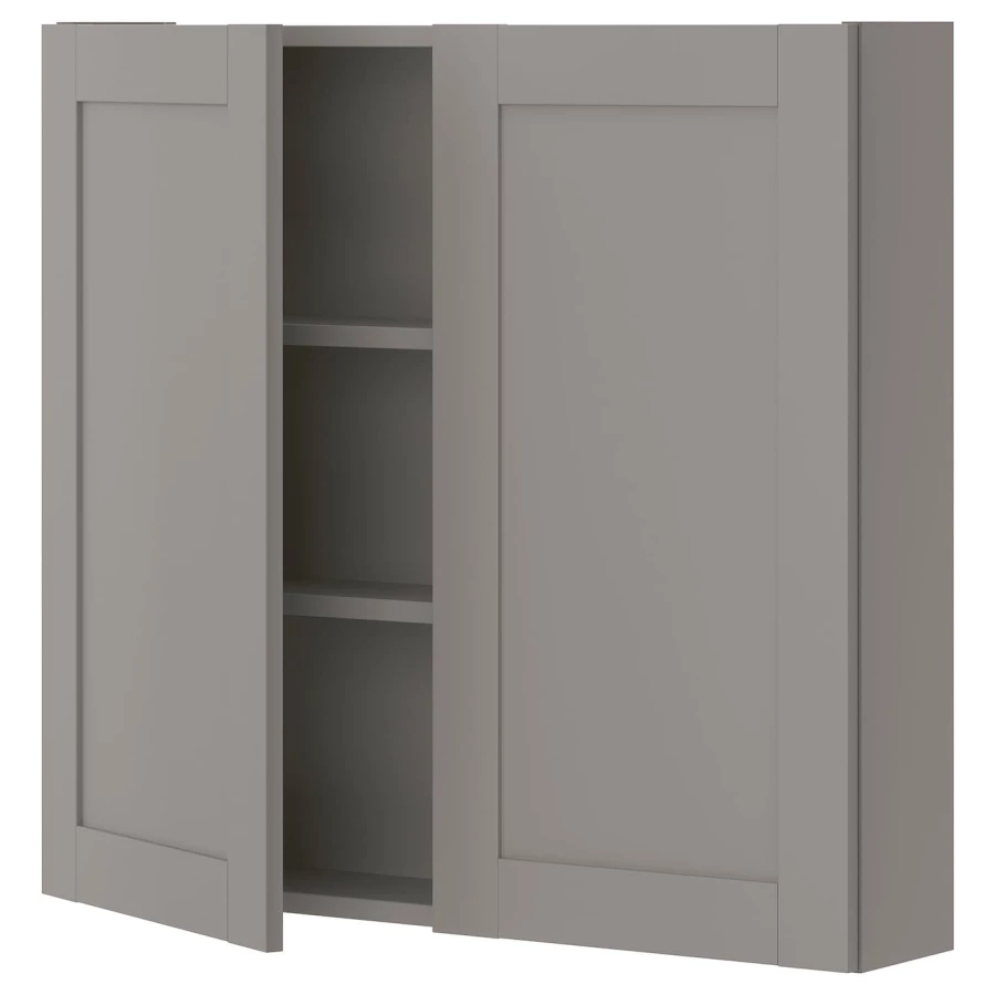 Настенный шкаф для ванной комнаты - ENHET IKEA/ ЭНХЕТ ИКЕА, 80х75х17 см, серый (изображение №1)
