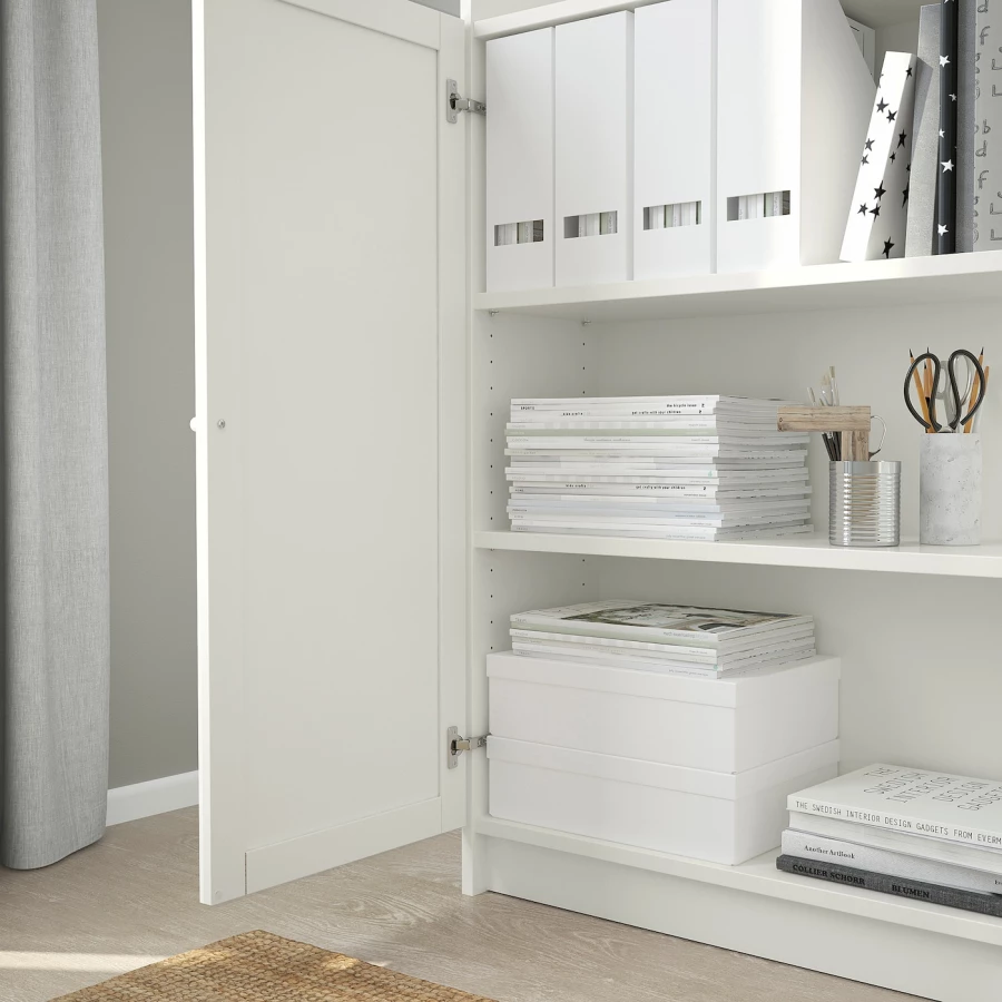 Книжный шкаф с дверцей - BILLY/OXBERG IKEA/ БИЛЛИ/ОКСБЕРГ ИКЕА, 30х80х202 см, белый (изображение №3)
