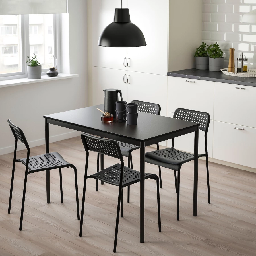 Стол и 4 стула - IKEA SANDSBERG/ADDE/САНДСБЕРГ/АДДЕ ИКЕА, 110х67 см, черный (изображение №2)