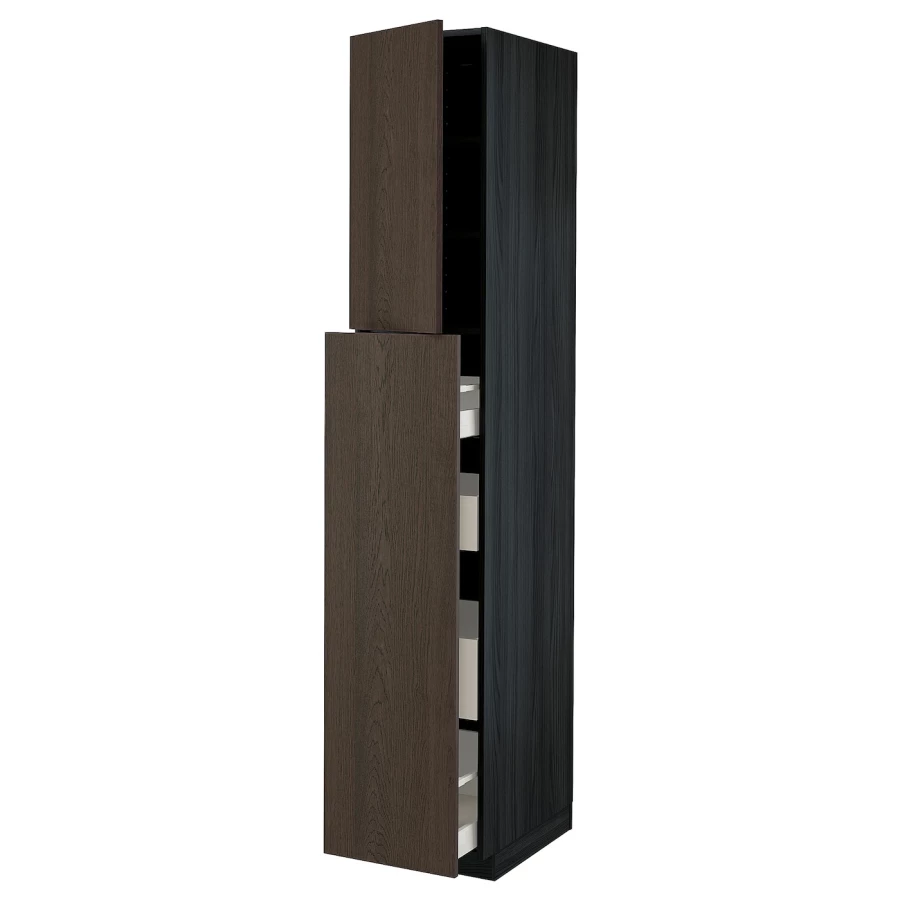 Высокий шкаф - IKEA METOD/MAXIMERA/МЕТОД/МАКСИМЕРА ИКЕА, 220х60х40 см, черный/коричневый (изображение №1)