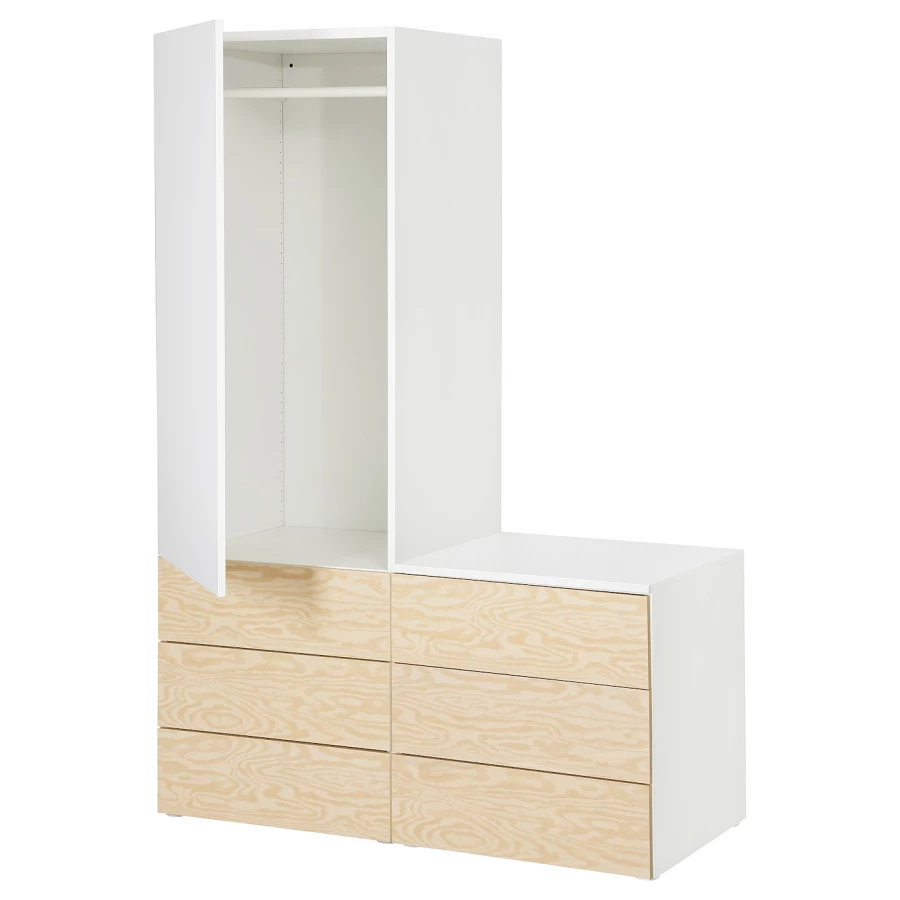 Шкаф с 1 дверцей и 6 ящиками - IKEA PLATSA/ПЛАТСА ИКЕА, 56,8х181,1х120 см, белый/бежевый (изображение №1)