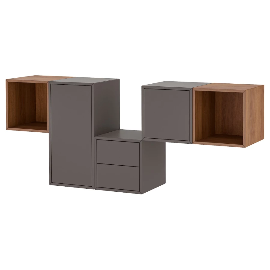 Комбинация навесных шкафов - IKEA EKET, 175x35x70 см, темно-серый/орех, ЭКЕТ ИКЕА (изображение №1)