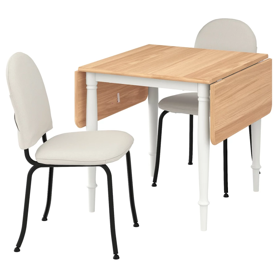 Стол и 2 стула - DANDERYD / EBBALYCKE IKEA/ ДАНДЭРЮД / ЭББАЛЮККЕ ИКЕА,   74/134x80 см, белый/ под беленый дуб (изображение №1)
