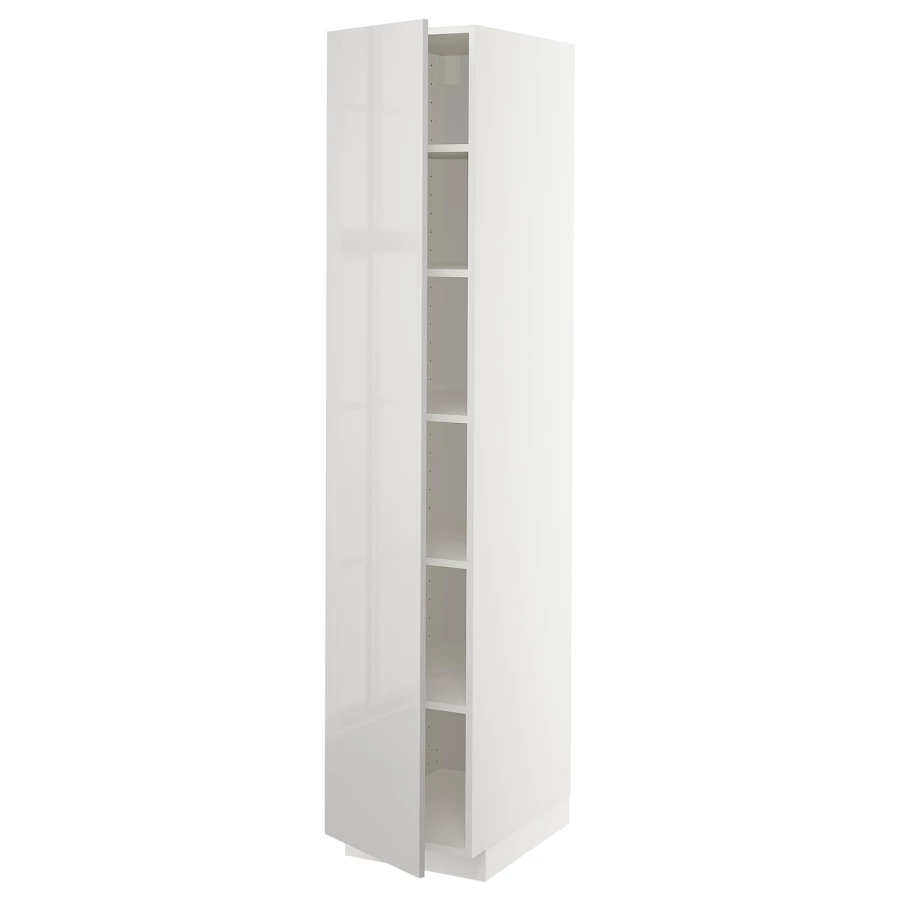 Высокий кухонный шкаф с полками - IKEA METOD/МЕТОД ИКЕА, 200х60х40 см, белый/светло-серый глянцевый (изображение №1)