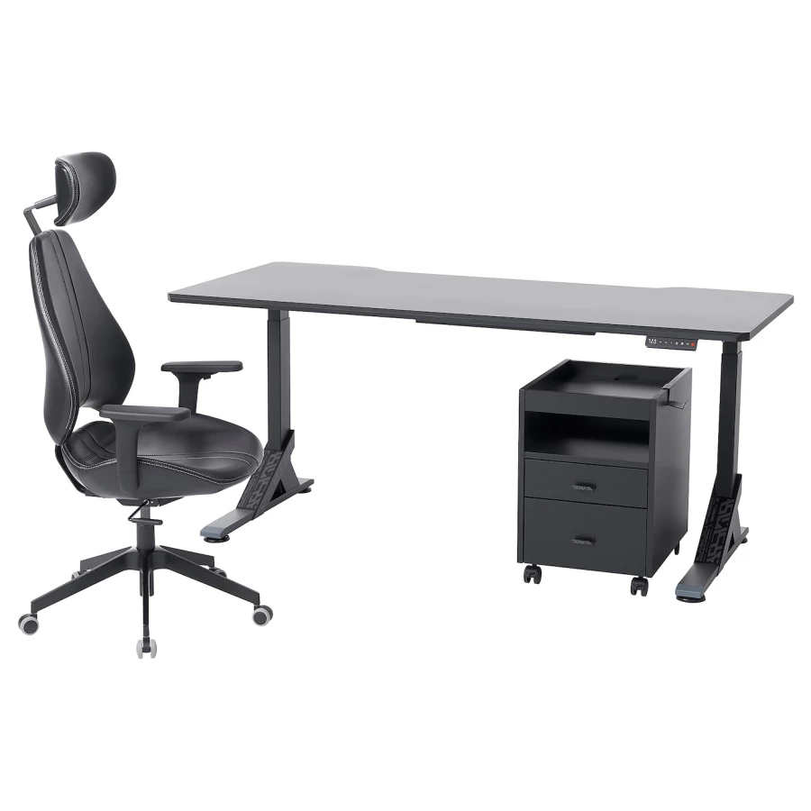 Игровой стол и стул с выдвижным ящиком - IKEA UPPSPEL/GRUPPSPEL, черный, 180х80 см, УППСПЕЛ/ГРУППСПЕЛ ИКЕА (изображение №1)