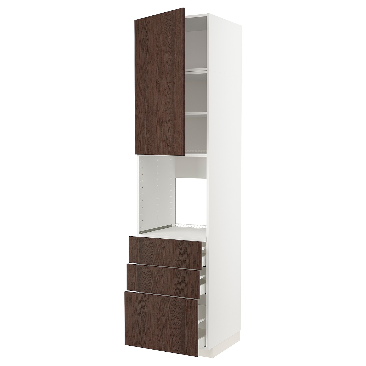 Высокий шкаф с ящиками - IKEA METOD/MAXIMERA/МЕТОД/МАКСИМЕРА ИКЕА, 240х60х60 см, белый/коричневый