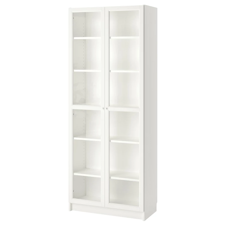 Шкаф-витрина - BILLY / OXBERG IKEA/  БИЛЛИ/ОКСБЕРГ ИКЕА, 202х80 см,белый (изображение №1)