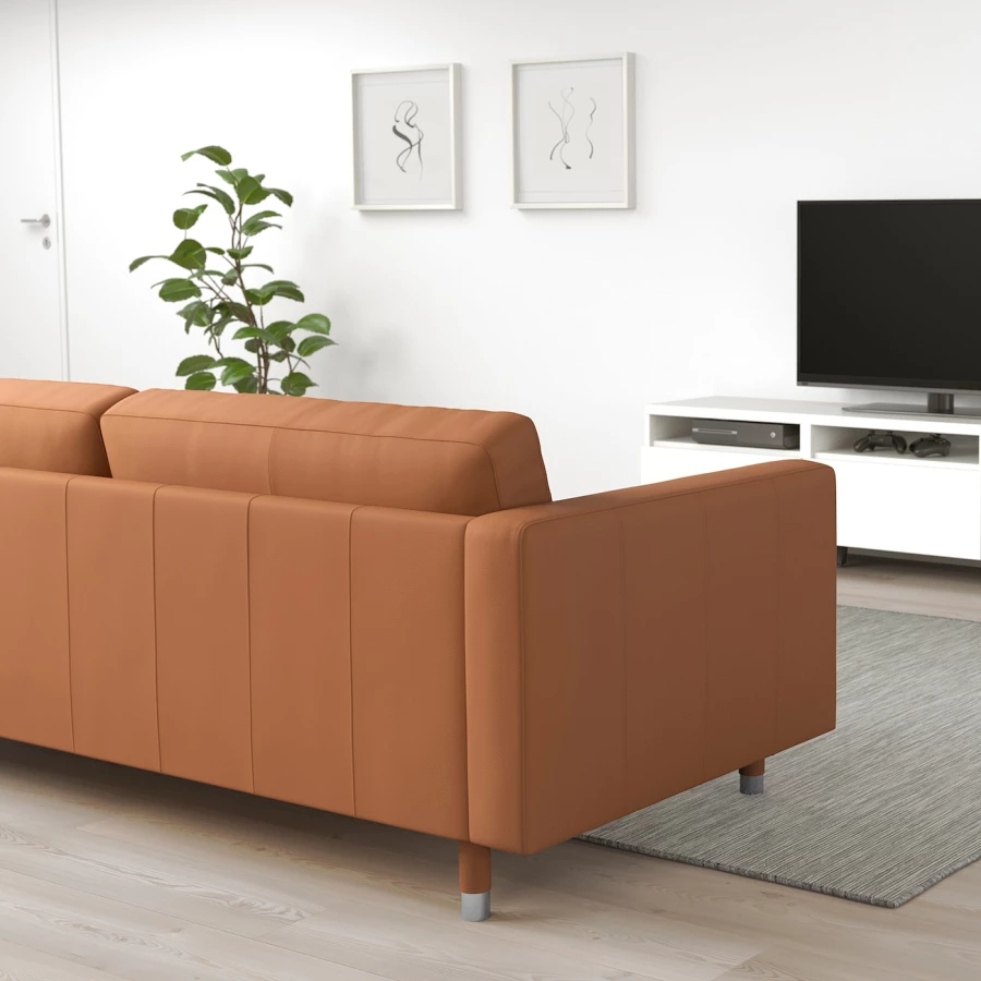 2-местный диван - IKEA LANDSKRONA, 164х89х78 см, оранжевый, кожа, ЛАНДСКРУНА ИКЕА (изображение №5)
