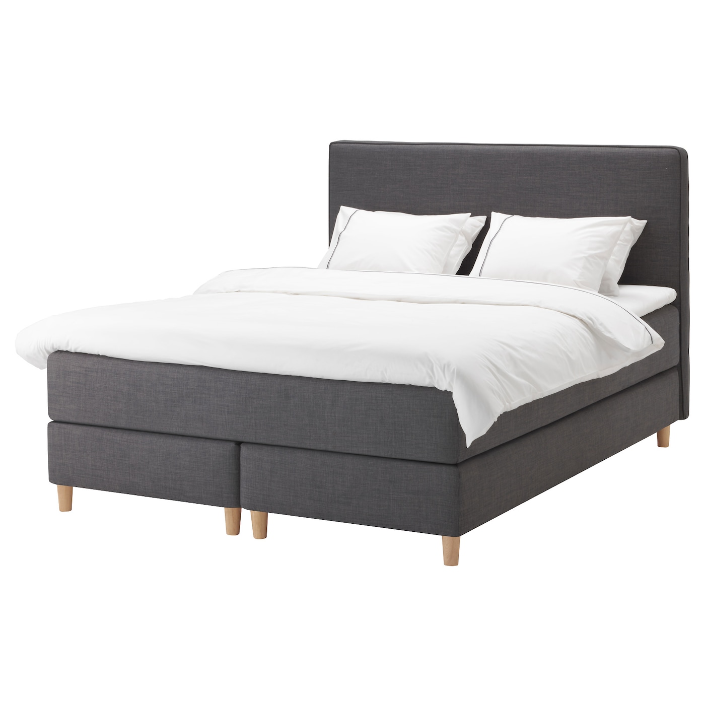 Континентальная кровать - IKEA DUNVIK, 200х180 см, жесткий матрас, темно-серый, ДУНВИК ИКЕА