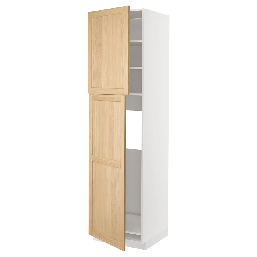 Высокий кухонный шкаф с полками - IKEA METOD/МЕТОД ИКЕА, 220х60х60 см, белый/светло-коричневый (изображение №1)