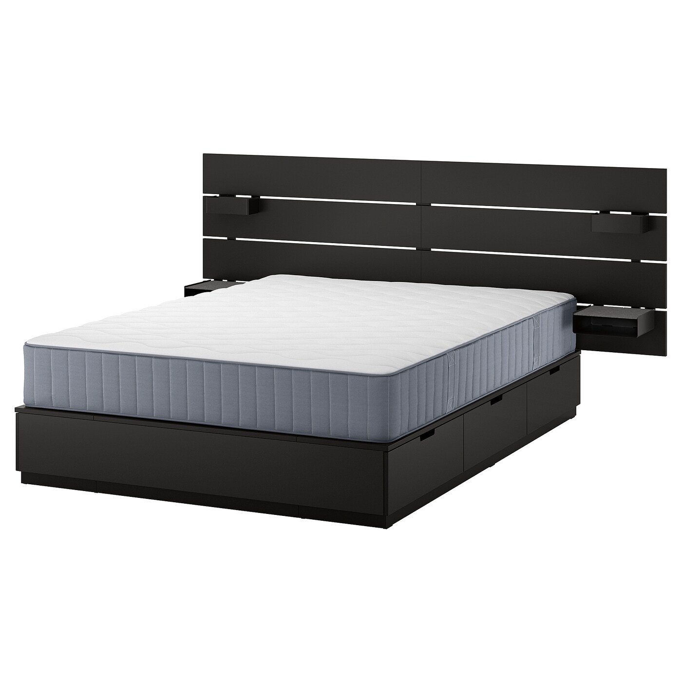 Каркас кровати с контейнером и матрасом - IKEA NORDLI, 200х140 см, матрас жесткий, черный, НОРДЛИ ИКЕА