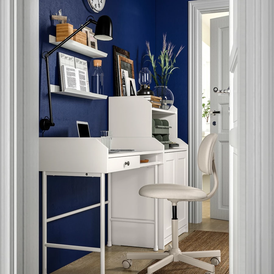 Комбинация: стол, кресло и шкаф - IKEA HAUGA/BLECKBERGET, 100х45 см, 116х70х41 см, белый, ХАУГА/БЛЕКБЕРГЕТ ИКЕА (изображение №2)