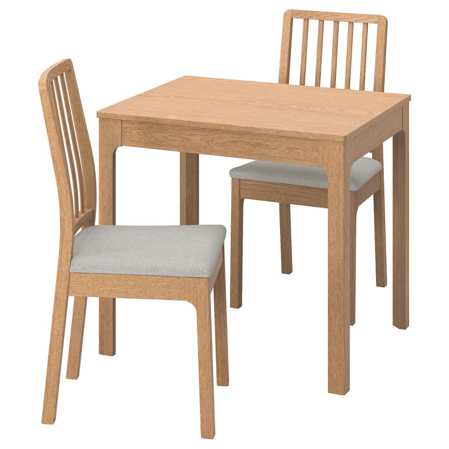 Стол и 2 стула - IKEA EKEDALEN/ЭКЕДАЛЕН ИКЕА,120х80 см,   дуб/серый (изображение №1)