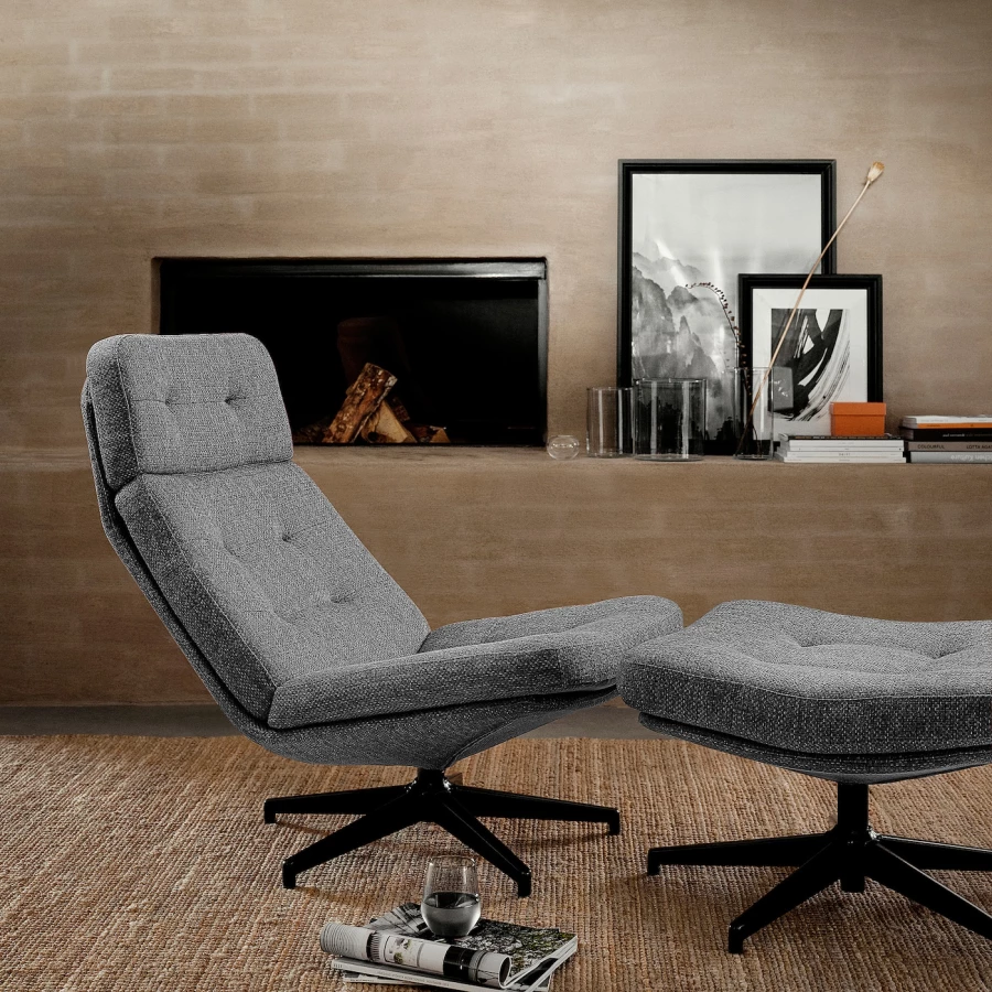 Кресло и пуф - IKEA HAVBERG, 66х99х92 см, серый, ХАВБЕРГ ИКЕА (изображение №3)