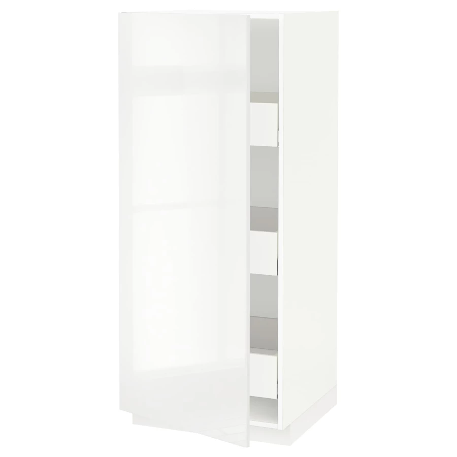 Высокий шкаф с ящиками - IKEA METOD/MAXIMERA/МЕТОД/МАКСИМЕРА ИКЕА, 140х60х60 см, белый глянцевый (изображение №1)