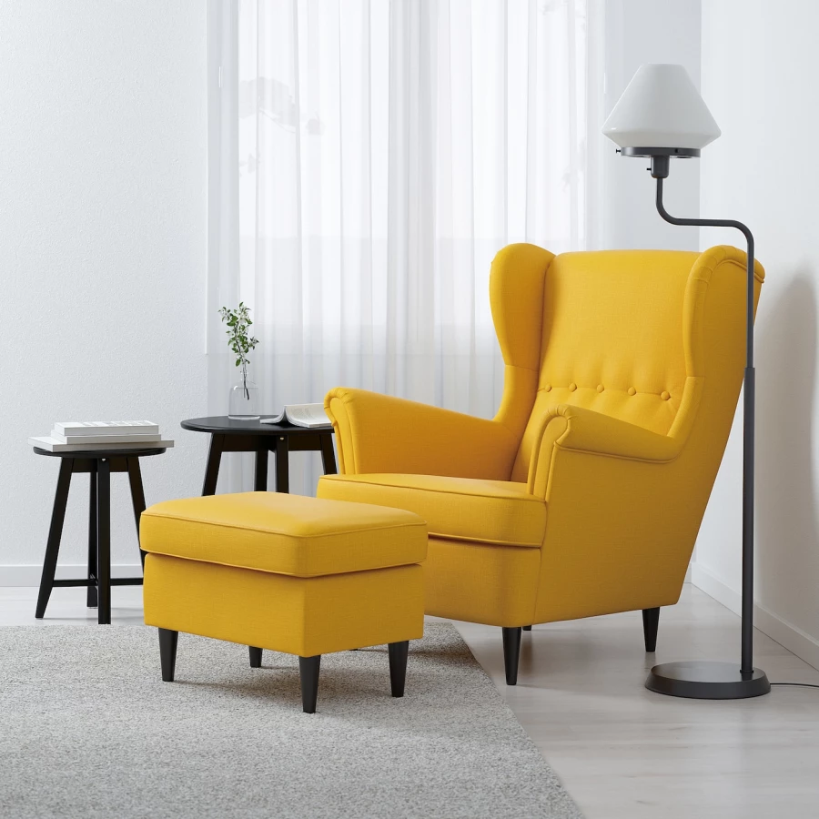 Кресло и табурет для ног - IKEA STRANDMON, 82х96х101 см,  желтый, СТРАНДМОН ИКЕА (изображение №2)