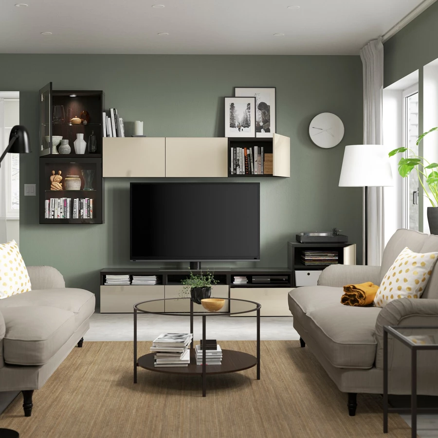 Комбинация для хранения ТВ - IKEA BESTÅ/BESTA, 211x42x300см, черный/светло-коричневый, БЕСТО ИКЕА (изображение №2)