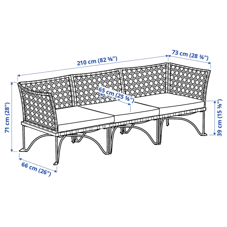 Диван садовый - IKEA JUTHOLMEN, 210x71x66см, серый/белый, ЮТХОЛЬМЕН ИКЕА (изображение №6)