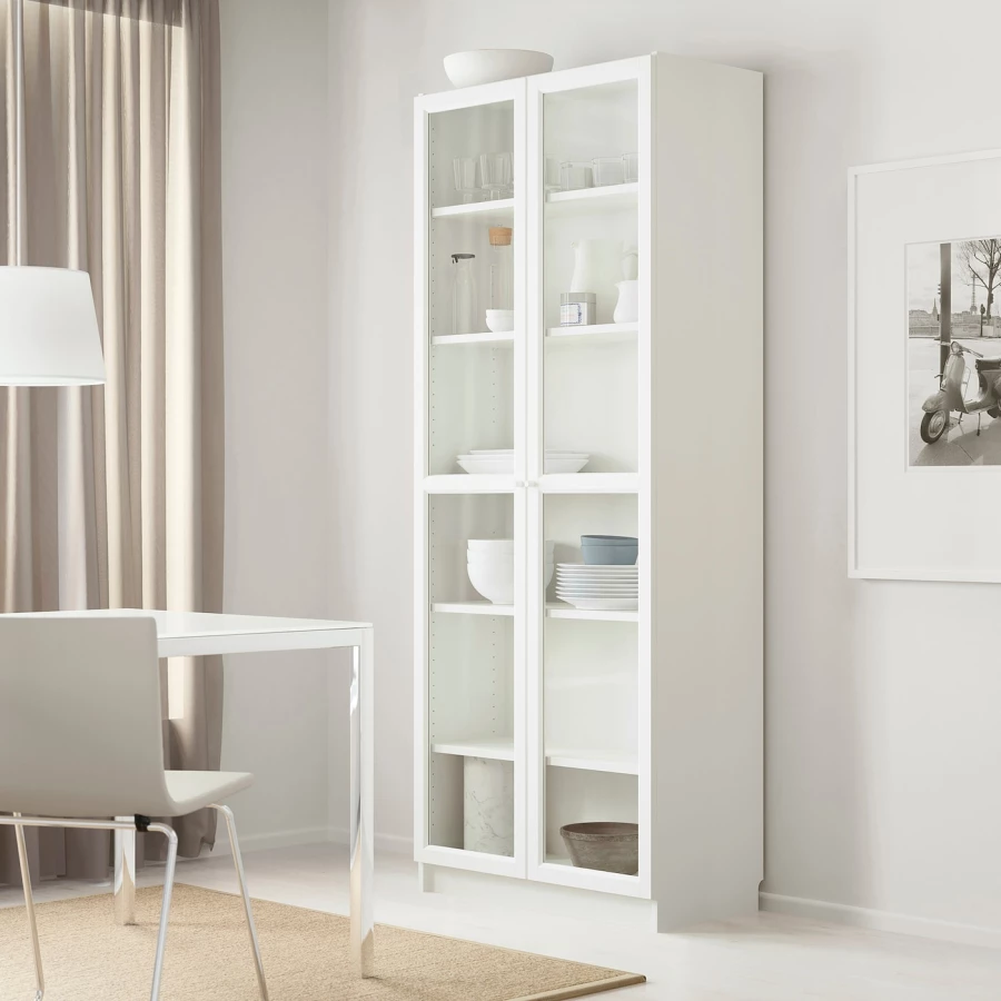 Шкаф-витрина - BILLY / OXBERG IKEA/  БИЛЛИ/ОКСБЕРГ ИКЕА, 202х80 см,белый (изображение №2)