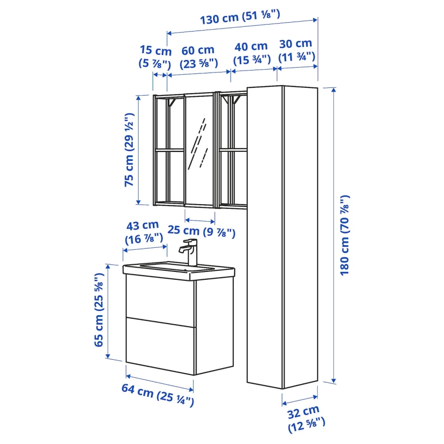 Комбинация для ванной - IKEA ENHET, 64х43х65 см, белый, ЭНХЕТ ИКЕА (изображение №3)