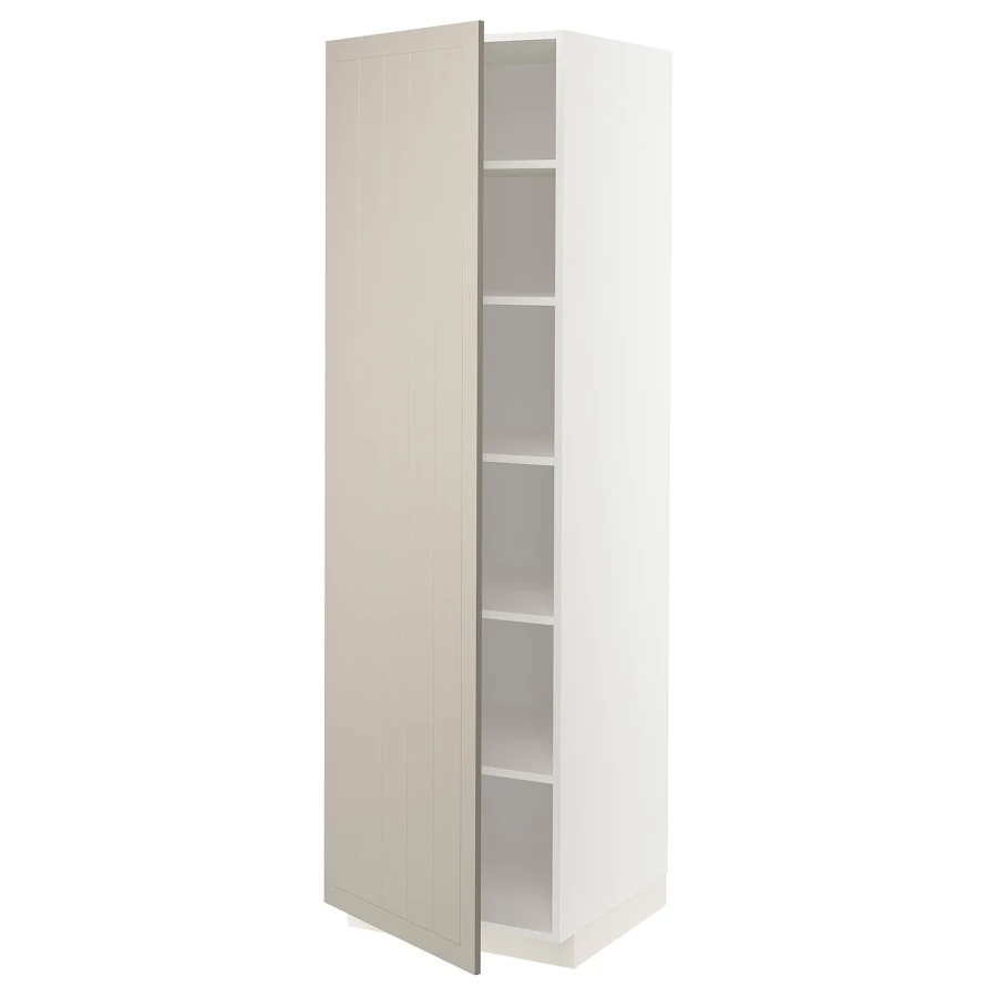 Высокий кухонный шкаф с полками - IKEA METOD/МЕТОД ИКЕА, 200х60х60 см, белый/бежевый (изображение №1)