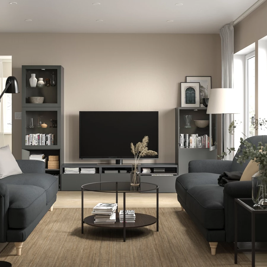 Комбинация для хранения ТВ - IKEA BESTÅ/BESTA, 193x42x300см, темно-серый, БЕСТО ИКЕА (изображение №2)