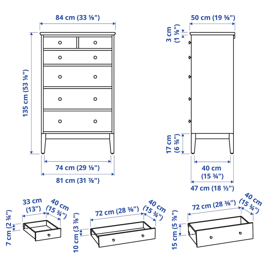 Комод с 6 ящиками - IKEA IDANAS/IDANÄS, 50x84х135 см, белый ИДАНЭС ИКЕА (изображение №7)