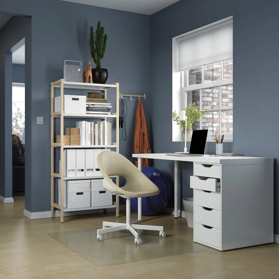 Письменный стол с ящиком - IKEA LAGKAPTEN/ALEX, 140x60 см, белый, АЛЕКС/ЛАГКАПТЕН ИКЕА (изображение №5)